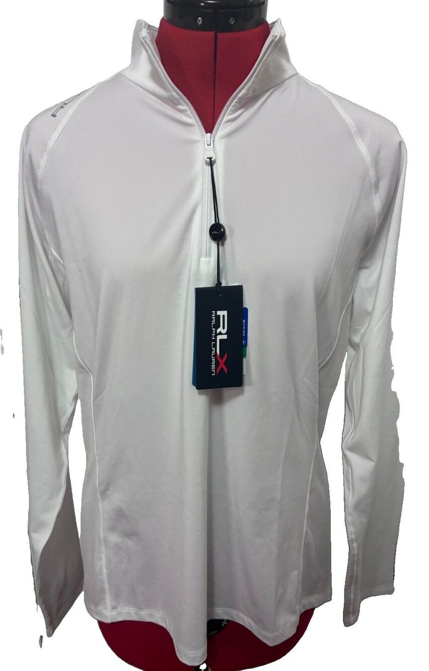 RLX Ralph Lauren Women's White Golf Stretch Jersey 1/4-Zip Pullover Size L NWT
